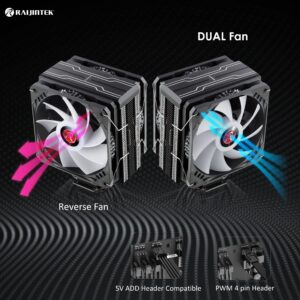 RAIJINTEK ELEOS 12 Duo RBW CPU Air Cooler, Dual 120mm PWM Fans, 4 Copper Direct Contact Heat Pipes, 5V Addressable RGB Lights, for Intel/AMD Ryzen Socket, Compatible with LGA 1700