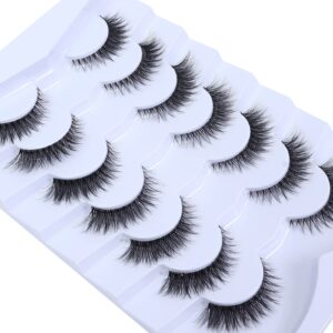 Wleec Beauty 12mm Cat Eye Eyeashes Clear Band 7 Pairs 3D Natural Wispy Lashes Fluffy Handmade Short Dramatic False Eyelash Pack CC67