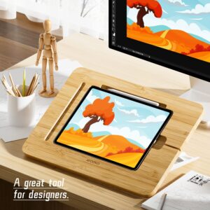 AFOOYO Wooden Tablet Drawing Stand Tablet Stand - Portable & Adjustable 5 Angles for Laptop, Laptop Stand Riser,Book Reading Stand,Compatible with 12.9 inch iPad Pro (3rd - 6th Gen)