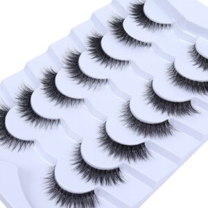 Wleec Beauty 12mm Cat Eye Eyeashes Clear Band 7 Pairs 3D Natural Wispy Lashes Fluffy Handmade Short Dramatic False Eyelash Pack CC67