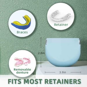 Silicone Retainer Case with Lanyard Slim Cute Retainer Holder Dental Thin Container Braces Case for Girl Women Kids Men Travel Partial Denture Night Mouth Guard Aligner Case(Light Blue)