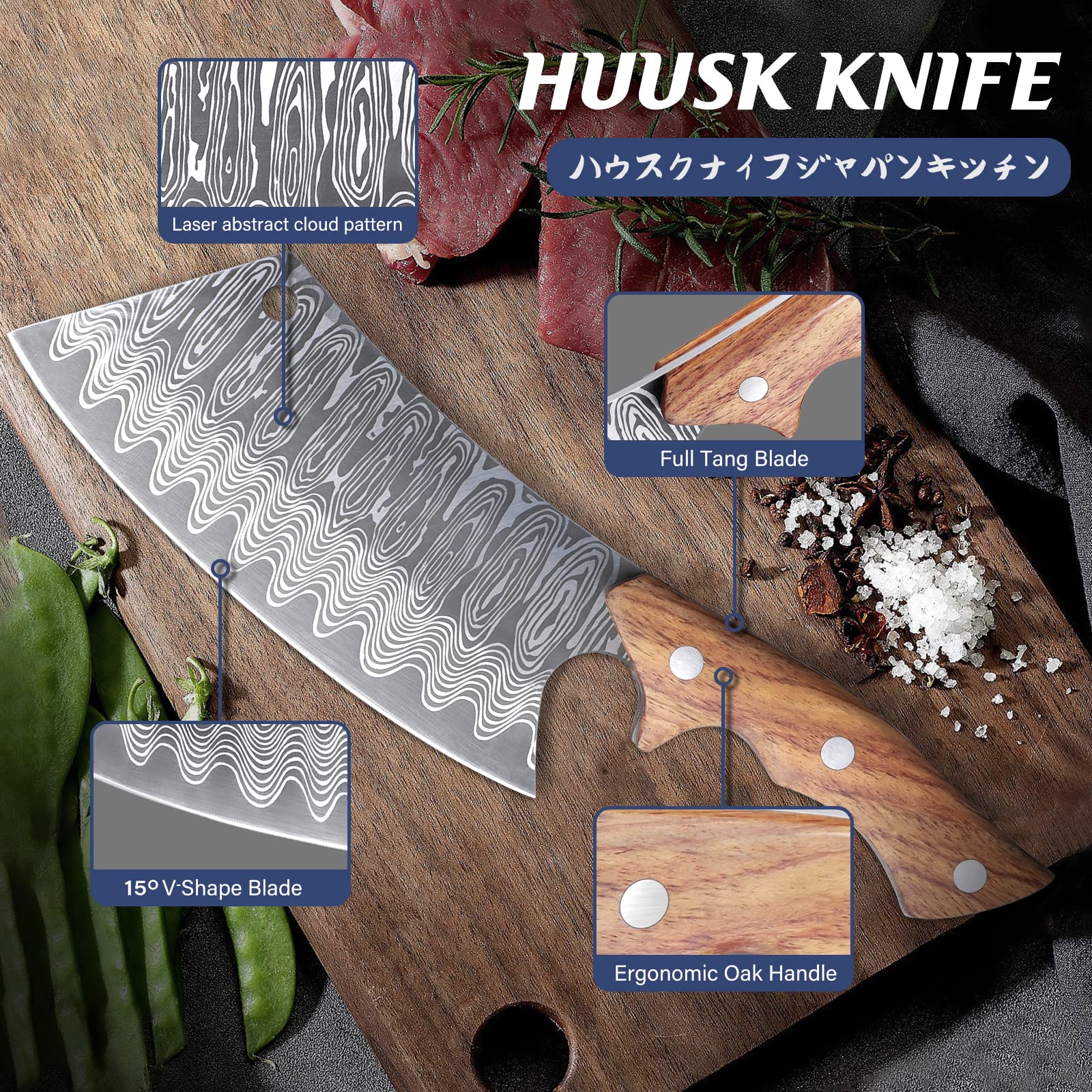 Huusk Japan Knife Bundle with Cooking Knife for Kitchen and Outdoor Camping, Thanksgiving