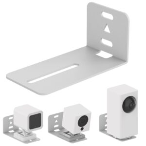 wall mount kit for wyze cam pan v2 v3, mounting brackets for wyze indoor/outdoor home camera, wall holder for most cameras, steel, screws installation, white