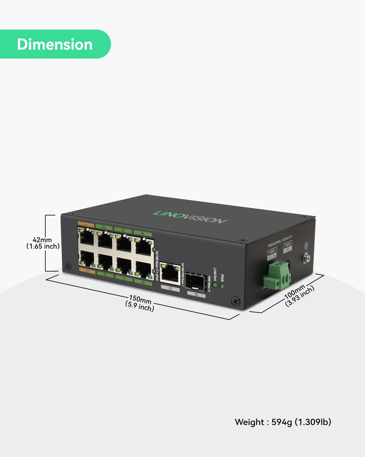 LINOVISION Industrial 8-Port EOC & POE Switch with 6pcs EOC Transmitters, Long Reach PoE Over Coax or UTP Cable, Simplified Wiring, Upgrading Analog System to IP Surveillance System