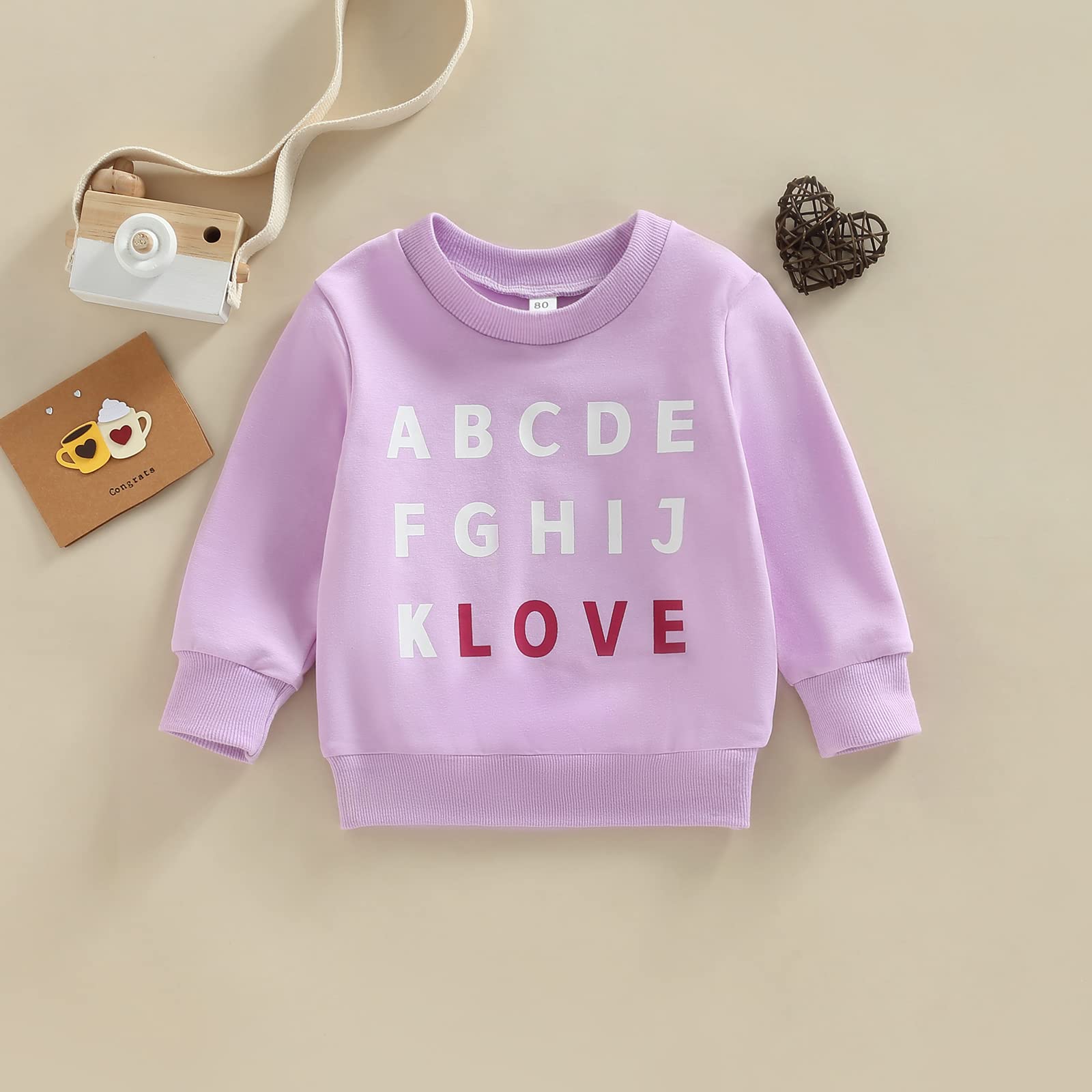 Kayotuas Toddler Valentines Day Shirt for Boys Girls Cute Letter Print Long Sleeve Top Crewneck Sweatshirt Fall Winter Clothes (Purple LOVE, 2-3 Years)