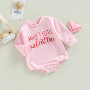 Baby Boy Girl First Valentine's Day Outfit Long Sleeve Crew Neck Sweatshirt Romper Love Heart Onesie Bodysuit Clothes (Daddys Little Valentine, 6-12 Months)