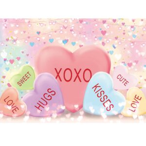 Maijoeyy 7x5ft Valentine's Day Backdrop Sweethearts Candy Conversation Hearts Photography Background for Baby Shower Kids Family Valentine's Day Party Photo Studio Props