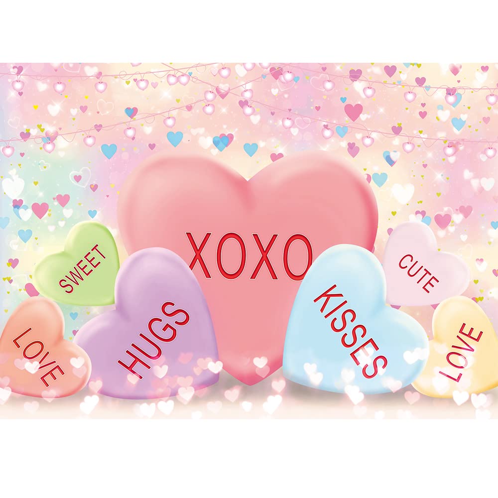 Maijoeyy 7x5ft Valentine's Day Backdrop Sweethearts Candy Conversation Hearts Photography Background for Baby Shower Kids Family Valentine's Day Party Photo Studio Props