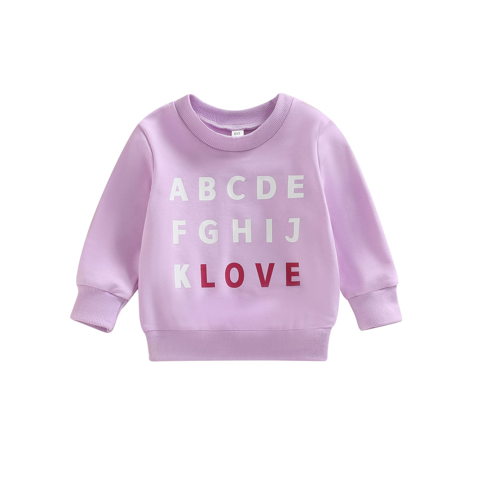 Kayotuas Toddler Valentines Day Shirt for Boys Girls Cute Letter Print Long Sleeve Top Crewneck Sweatshirt Fall Winter Clothes (Purple LOVE, 2-3 Years)