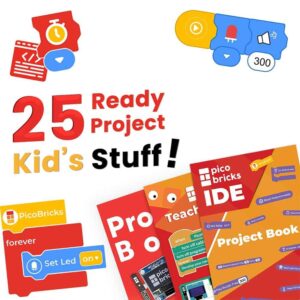 PicoBricks Raspberry Pi Pico W Starter Kit - 26 Pieces DIY Project Kit with 3 Learning Book and 25 Project Videos, Raspberry Pi Starter Kit, Raspberry pi pico, Raspberry pi kit