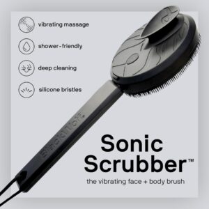 Black Wolf Vibrating Face and Body Brush, Sonic Scrubber Pro - Water Resistant, 4 Settings, 2 Speeds & 2 Modes, Massage Brush with Charcoal Infused Silicone Bristles for Deep Clean