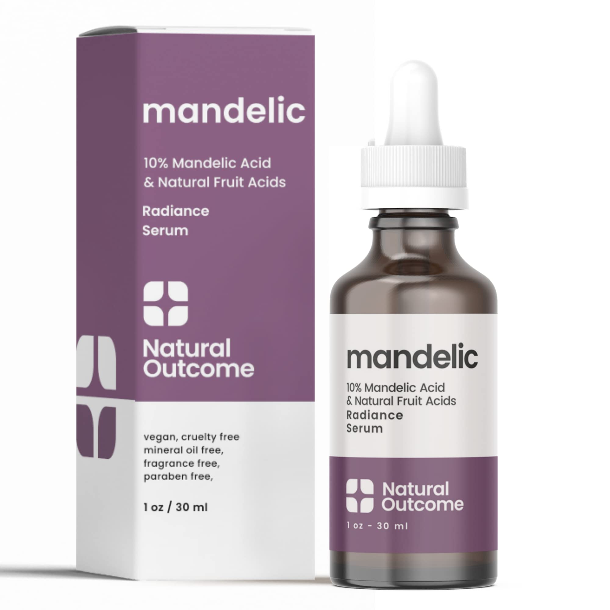 Natural Outcome Mandelic Acid 10% | Anti-Aging AHA Facial Serum with Hyaluronic Acid | Targets Fine Lines, Dark Spots, and Wrinkles | Clarifies Acne and Stimulates Natural Collagen Production | 1 Oz