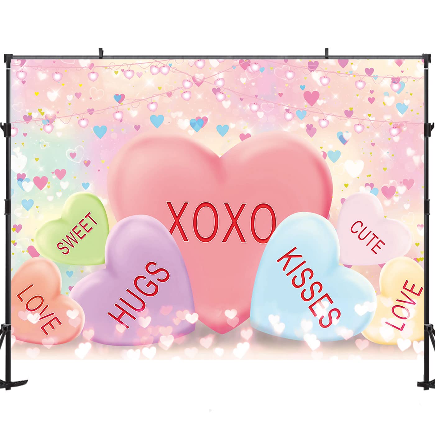 Maijoeyy 7x5ft Valentine's Day Backdrop Sweethearts Candy Conversation Hearts Photography Background for Baby Shower Kids Family Valentine's Day Party Photo Studio Props