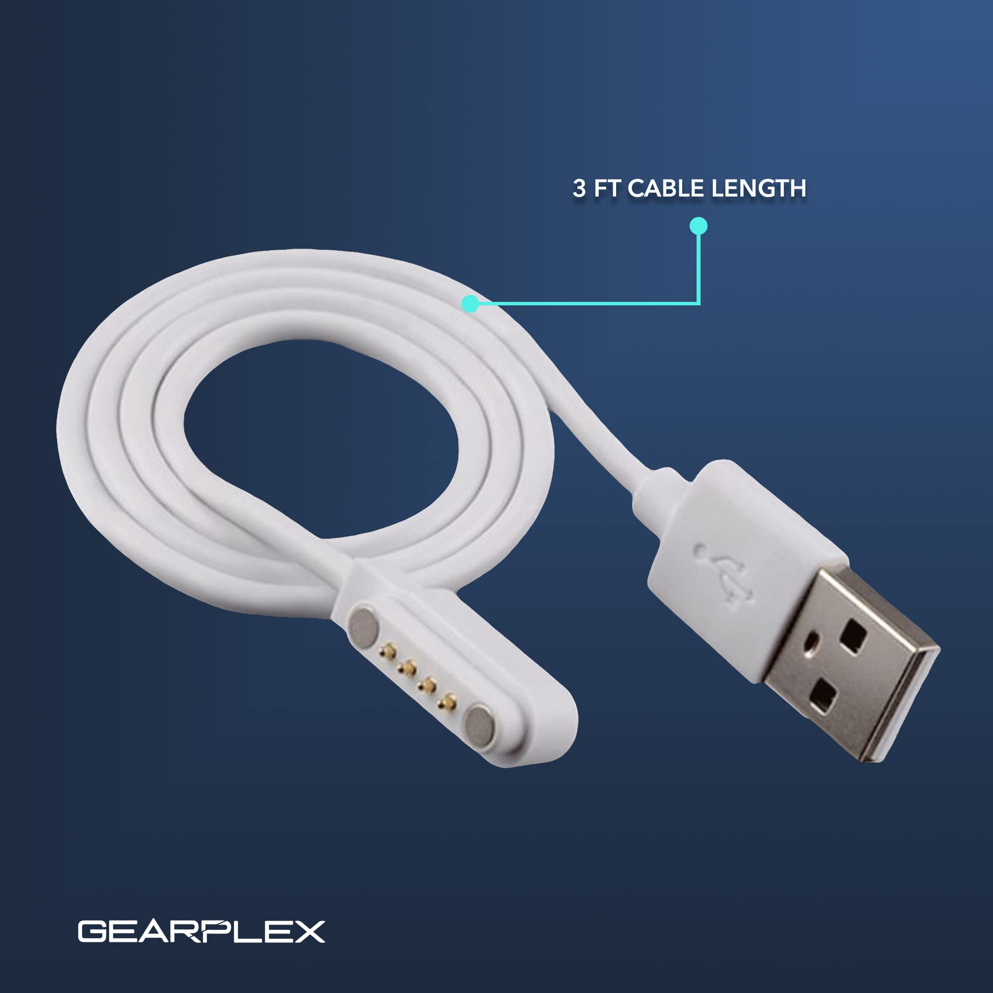 GEARPLEX Magnetic Smart Watch Charging Cable Compatible with Apple, Samsung, and Fitness Watches, Quick Charge USB Type-A, 7.62mm with 4-Pin Connections