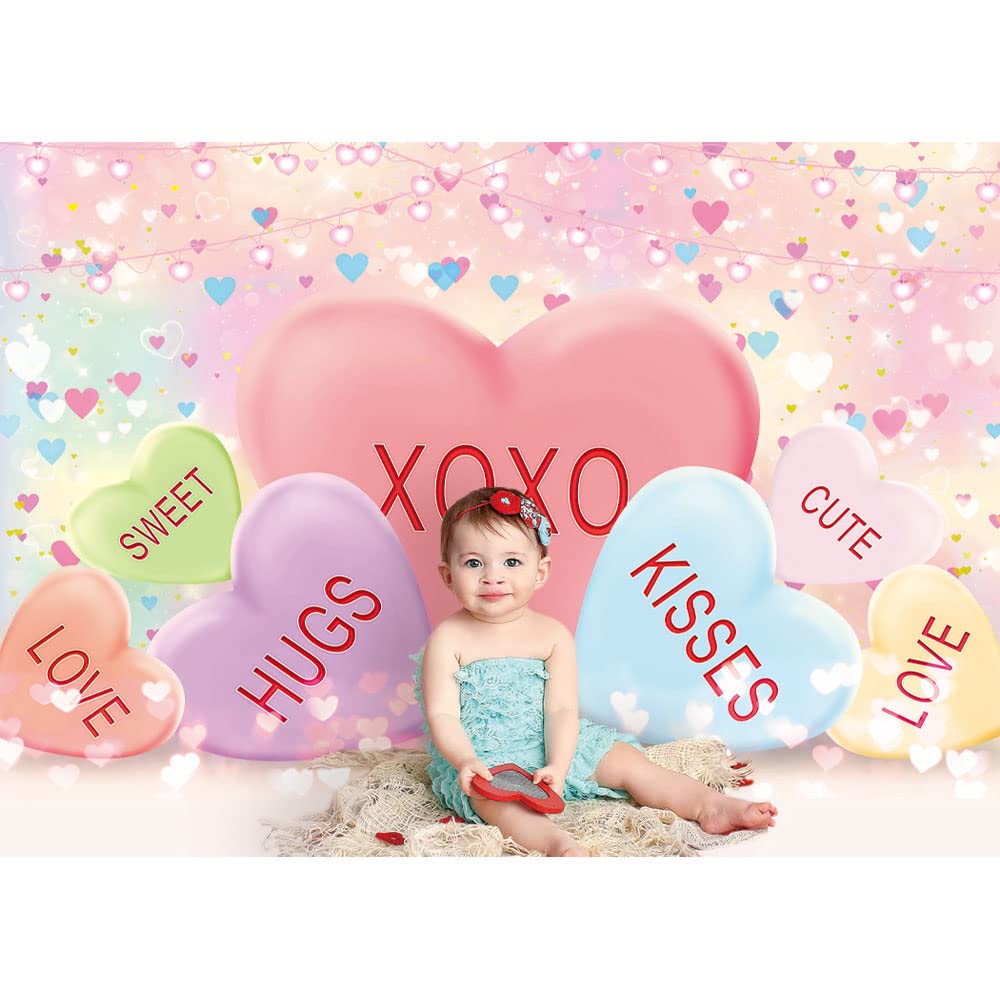 Maijoeyy 7x5ft Valentine's Day Backdrop Sweethearts Candy Conversation Hearts Photography Background for Baby Shower Kids Family Valentine's Day Party Photo Studio Props