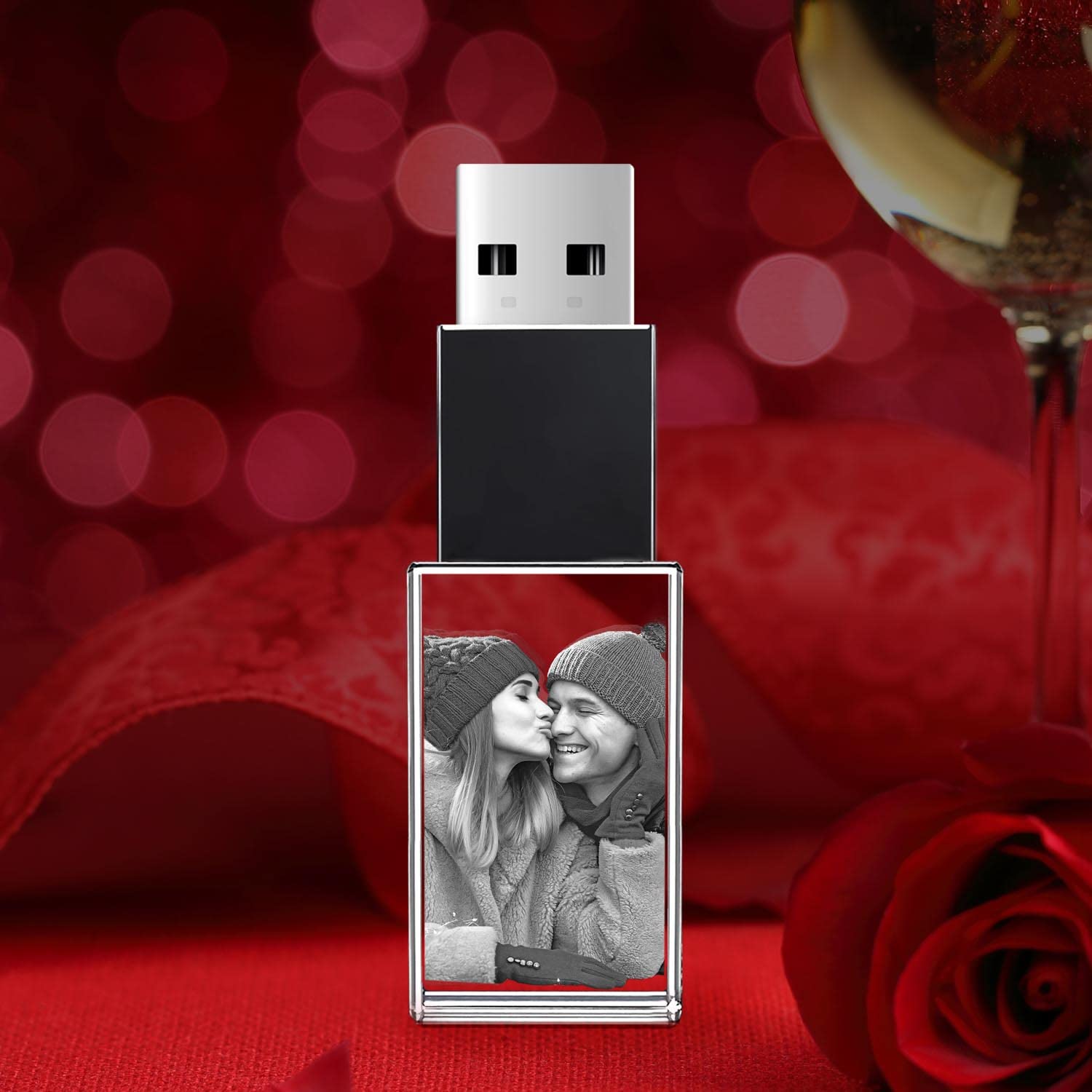 ArtPix 3D Crystal Photo 16GB USB Flash Drive, Custom Valentine's Day Gifts, Rectangle