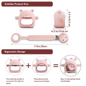 Baby Teether for 0-6 Months 2 Pack Never Drop Baby Teething Toys for 6-12 Months+1 Pack Pacifier Clip,Silicone Baby Chew Toys for Infant Sucking Needs,Baby Toys 3-6 Month Baby Mitten Teether（Pink）