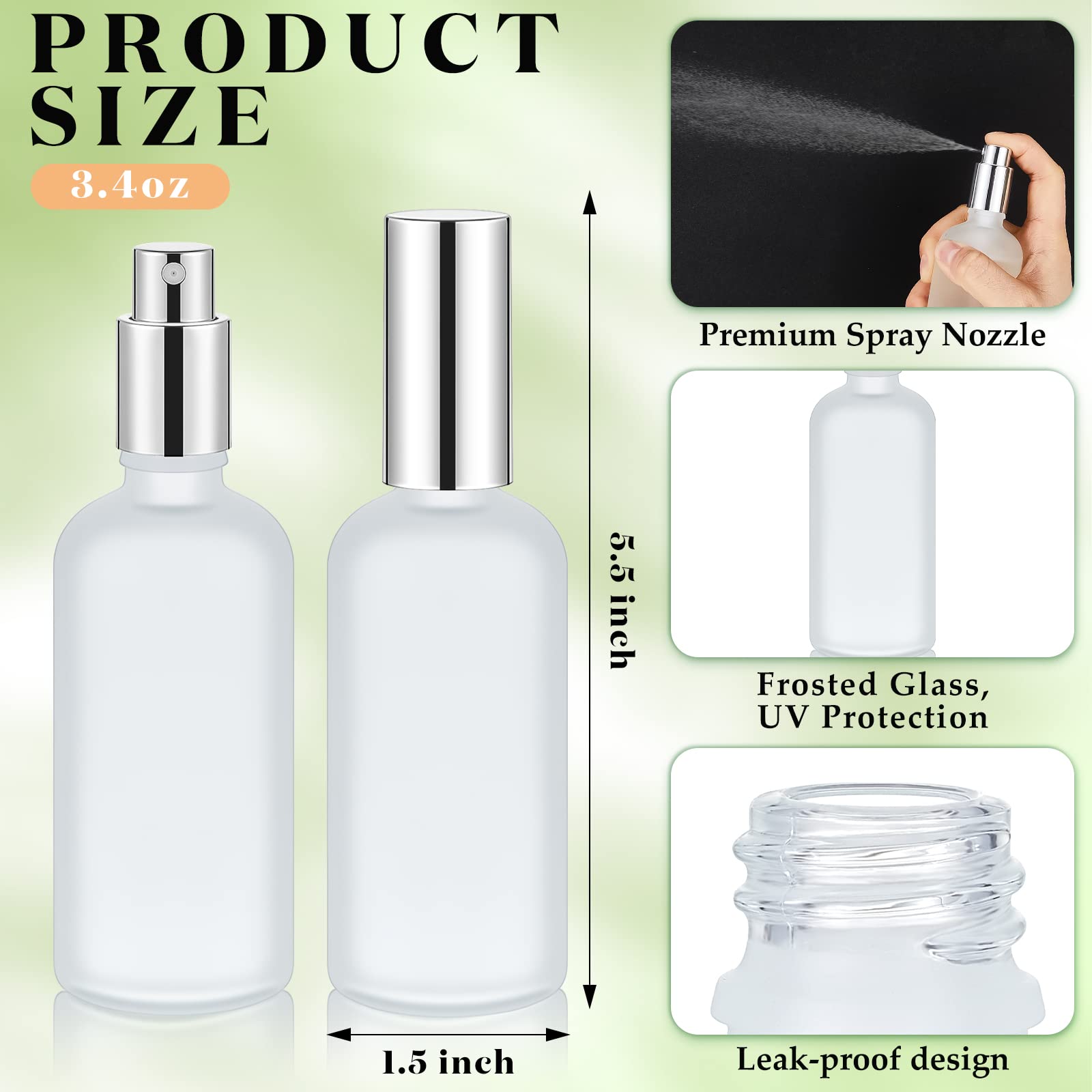 Tessco 20 Pieces Glass Spray Bottles Empty Perfume Atomizer Refillable Spray Mister Reusable Small Clear Fine Mist Sprayer Pump for Travel Body (Silver,3.4 oz)