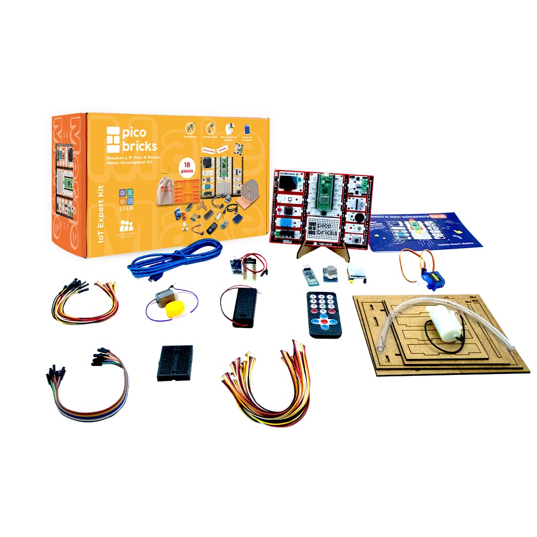 Picobricks Raspberry Pi Pico W Starter Kit with 12 Detachable Sensors and Extensive Learning Guide, Raspberry Pi Kit, Raspberry Pi Starter Kit, DIY Coding Kit