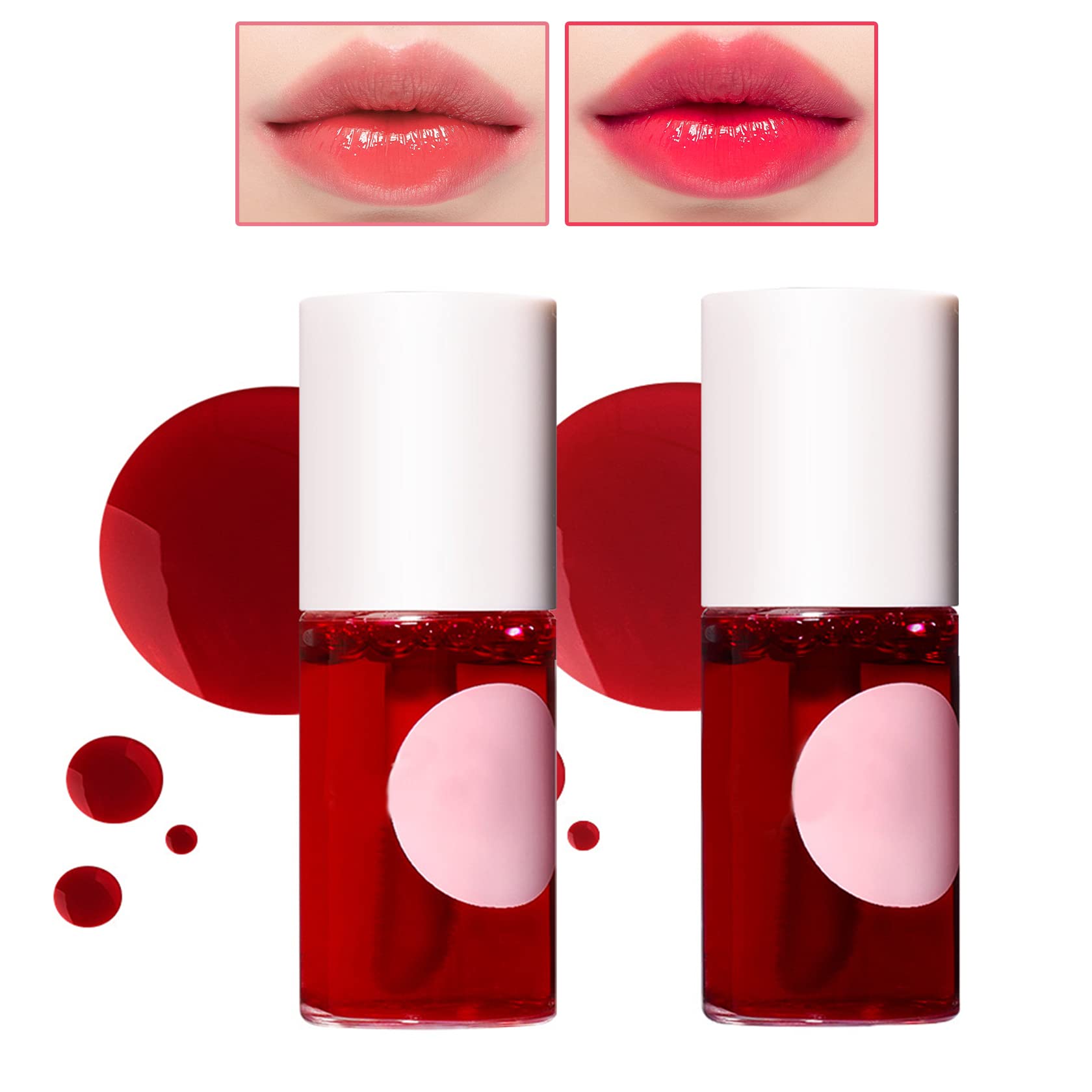 IONSGAKO Lipstick Set, 2PCS Liquid Lip Stain, Long Lasting Waterproof Lip Tint for Lip and Cheek, Lip Gloss, Glossy Finish (01 & 02)