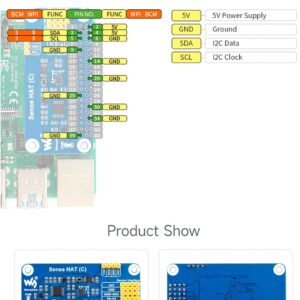 waveshare for Raspberry Pi 4B/3B+/3B/2B/B+/A+/Zero/Zero W/Zero 2W, Sense HAT (C) Onboard Gyroscope, Accelerometer, Magnetometer, Barometer, Temperature, Humidity Sensor, Supports External Sensors