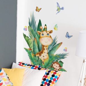 Green Plants Wall Decals Tropical Leaves Giraffe Wall Stickers Lettering Motivational Stickers for Bedroom Living Room Nursery Bathroom Classroom Playroom Home Decor (Animal)