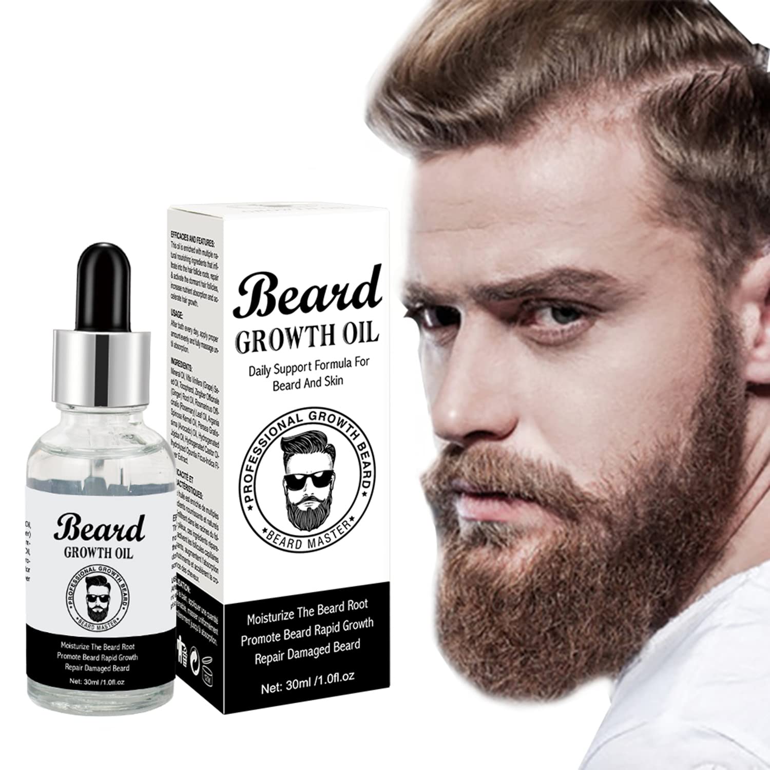 DISAAR Beauty Beard Growth Oil Daily Support Formula Moisturizing Roots Repair Damaged Hair 30ml / 1fl.oz