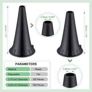 LEIFIDE 200 Pcs Universal Otoscope Speculums, 2 Pack of 100 2.75/4.25 mm Disposable Otoscope Cover Plastic Otoscope Specula Tips, Ear Specula for Adults and Children