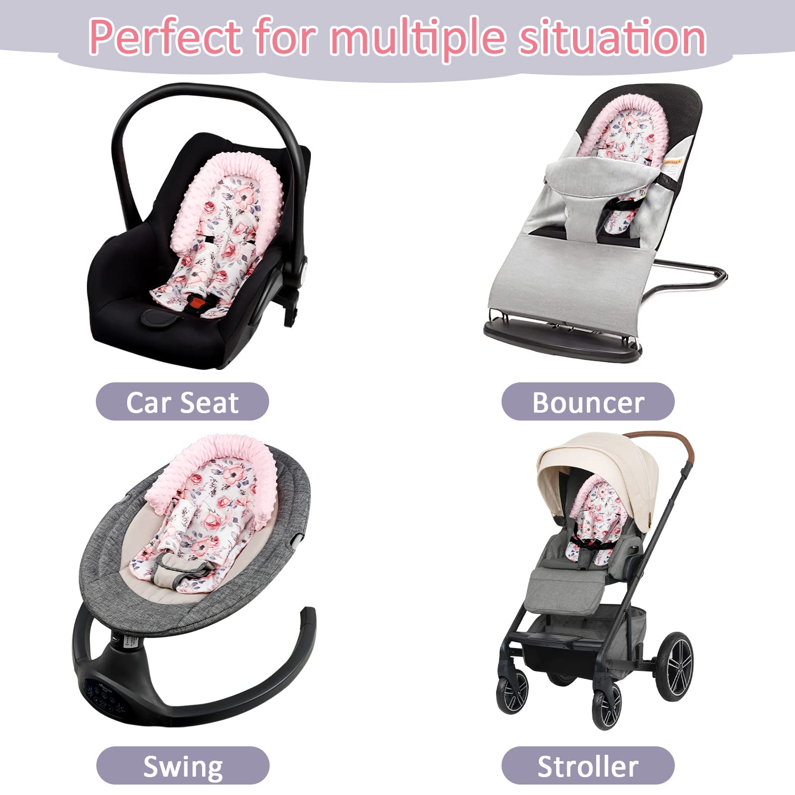 Baby Car Seat Cover and Baby Carseat Head Support & Strap Cover, Car Seat Canopy with Zipper Mesh, Watercolor Pink Floral