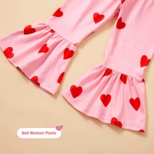 SYNPOS Baby Girls Outfits Valentine's Unique Love Heart T-Shirt Long Pants Set Adorable Gifts for Girls Little Kids 3-4 Years