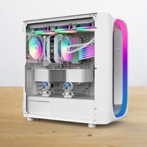 ALSEYE Ai-Pro White E-ATX Gaming PC Case with Pre-Installed Halo-Pro ARGB Fan, LED Strip in Front Panel, Tempered Glass Side Panel, Supports for up to 7 x 120mm Fans & 2 x 360mm Radiators