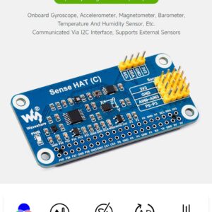 waveshare for Raspberry Pi 4B/3B+/3B/2B/B+/A+/Zero/Zero W/Zero 2W, Sense HAT (C) Onboard Gyroscope, Accelerometer, Magnetometer, Barometer, Temperature, Humidity Sensor, Supports External Sensors