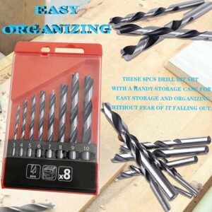 8PCS Brad Point Drill Bits, 3-10mm Spiral Twist Wood Drill Bits Set for Woodworking, Softwood and Laminated Wood MDF