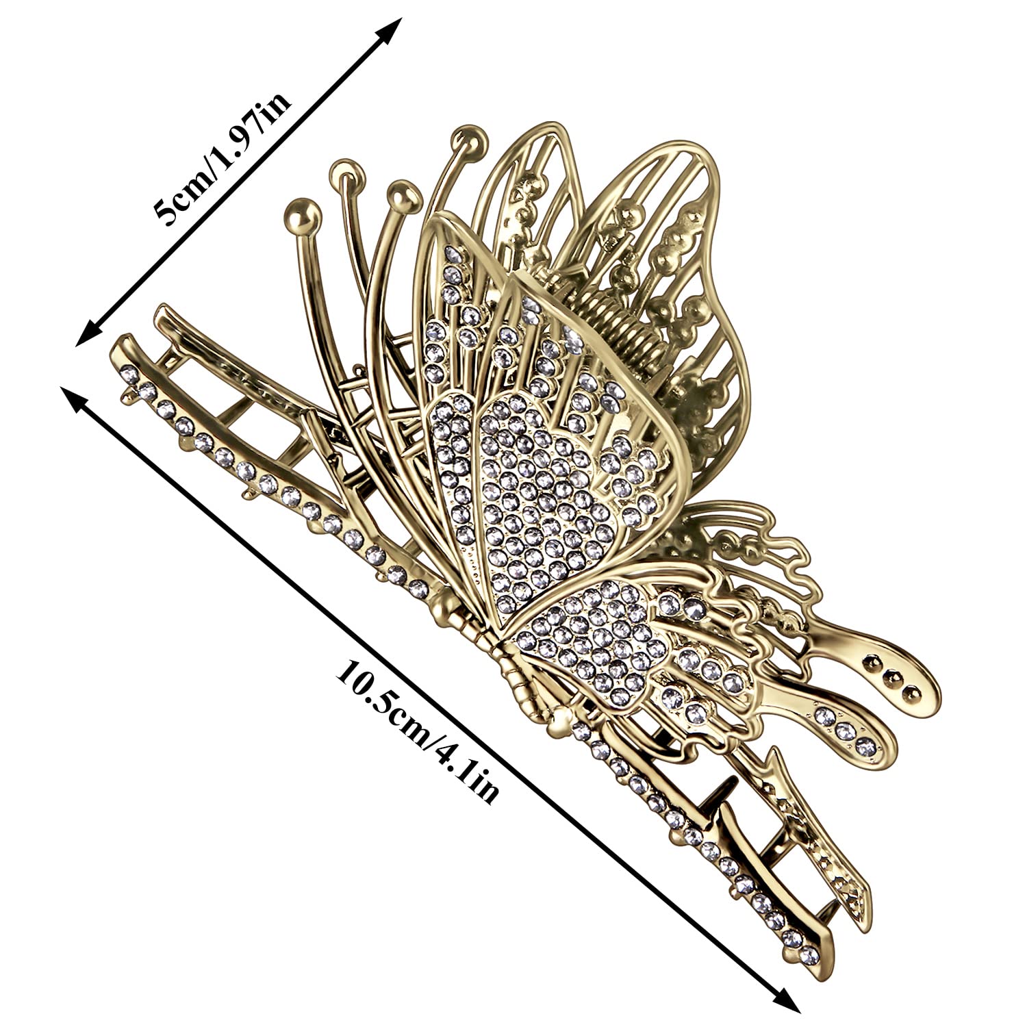 CROWN GUIDE Large Cute Butterfly Claw Clips for Women Girls Curly/Thick/Fine Hair, Big Rhinestone Hair Clips, Strong Hold Hair jumbo Jaw Clip Hair Styling Accessories