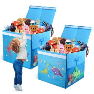 goldge two pcs toy chest for boys girls 18x16x14 inch, baby shark, collapsible dinosaur toy box with lid, blue, kids toy box for boys girls