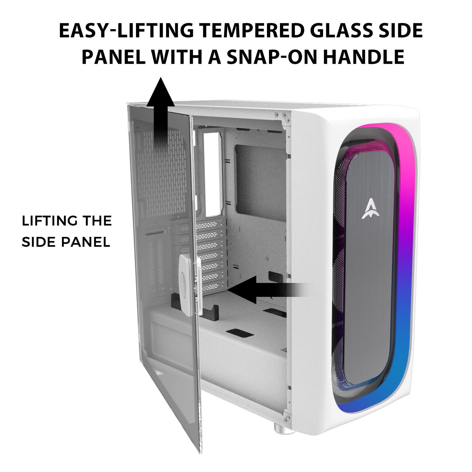 ALSEYE Ai-Pro White E-ATX Gaming PC Case with Pre-Installed Halo-Pro ARGB Fan, LED Strip in Front Panel, Tempered Glass Side Panel, Supports for up to 7 x 120mm Fans & 2 x 360mm Radiators