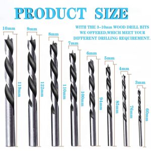 8PCS Brad Point Drill Bits, 3-10mm Spiral Twist Wood Drill Bits Set for Woodworking, Softwood and Laminated Wood MDF