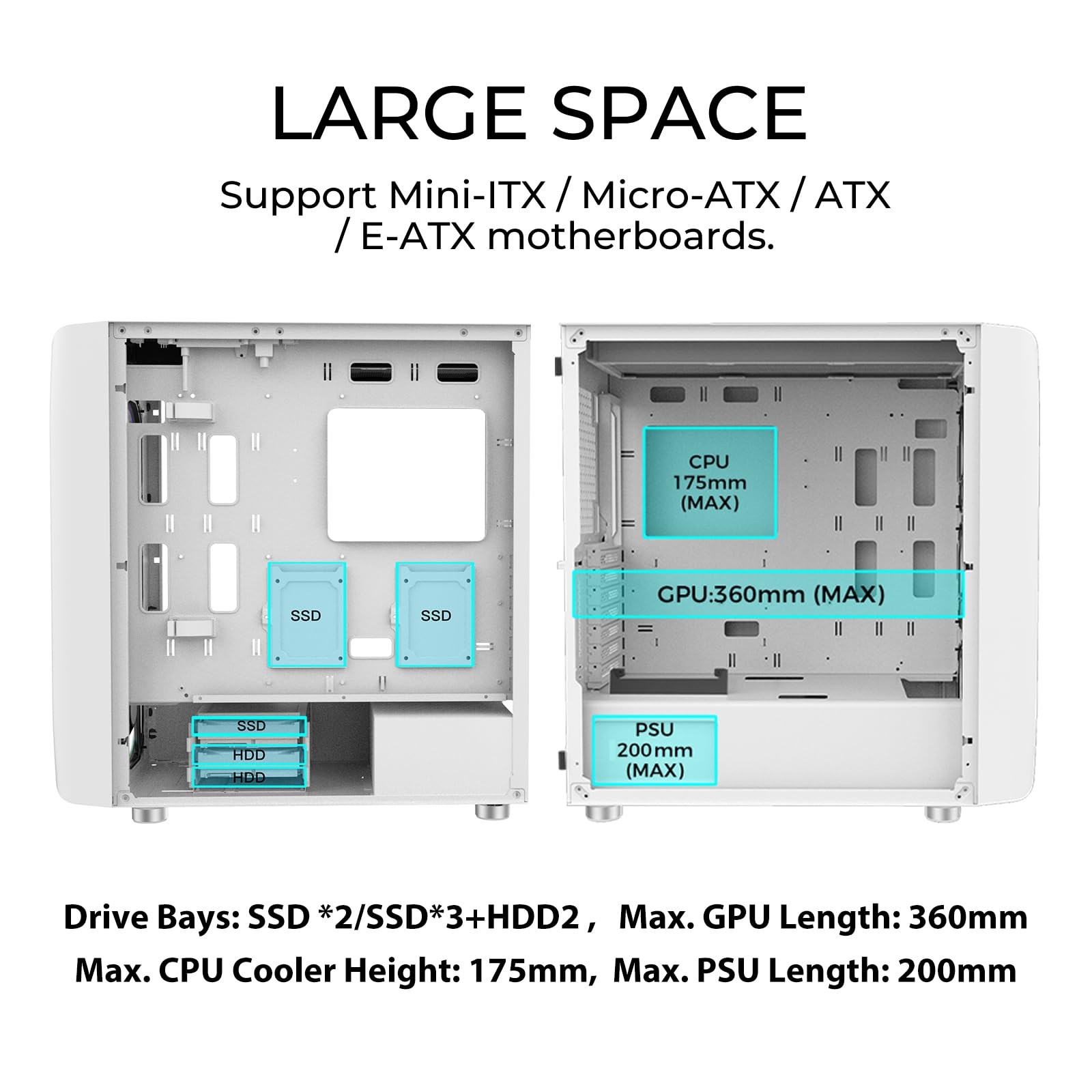 ALSEYE Ai-Pro White E-ATX Gaming PC Case with Pre-Installed Halo-Pro ARGB Fan, LED Strip in Front Panel, Tempered Glass Side Panel, Supports for up to 7 x 120mm Fans & 2 x 360mm Radiators