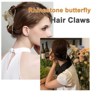 CROWN GUIDE Large Cute Butterfly Claw Clips for Women Girls Curly/Thick/Fine Hair, Big Rhinestone Hair Clips, Strong Hold Hair jumbo Jaw Clip Hair Styling Accessories