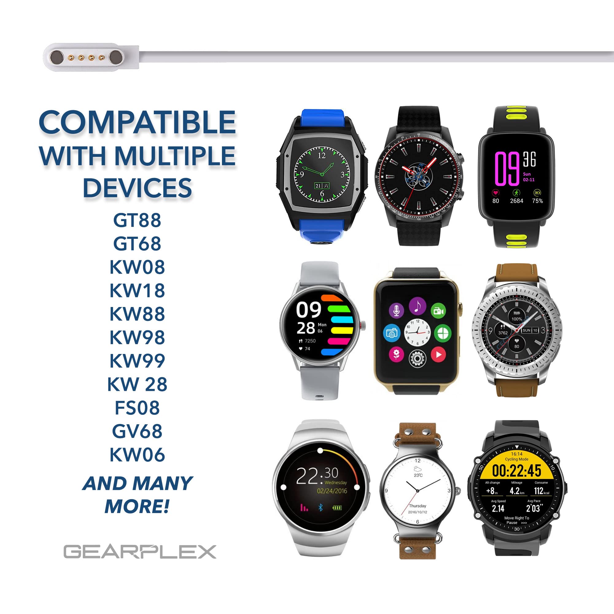 GEARPLEX Magnetic Smart Watch Charging Cable Compatible with Apple, Samsung, and Fitness Watches, Quick Charge USB Type-A, 7.62mm with 4-Pin Connections