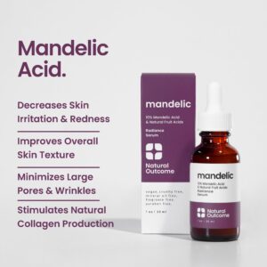 Natural Outcome Mandelic Acid 10% | Anti-Aging AHA Facial Serum with Hyaluronic Acid | Targets Fine Lines, Dark Spots, and Wrinkles | Clarifies Acne and Stimulates Natural Collagen Production | 1 Oz