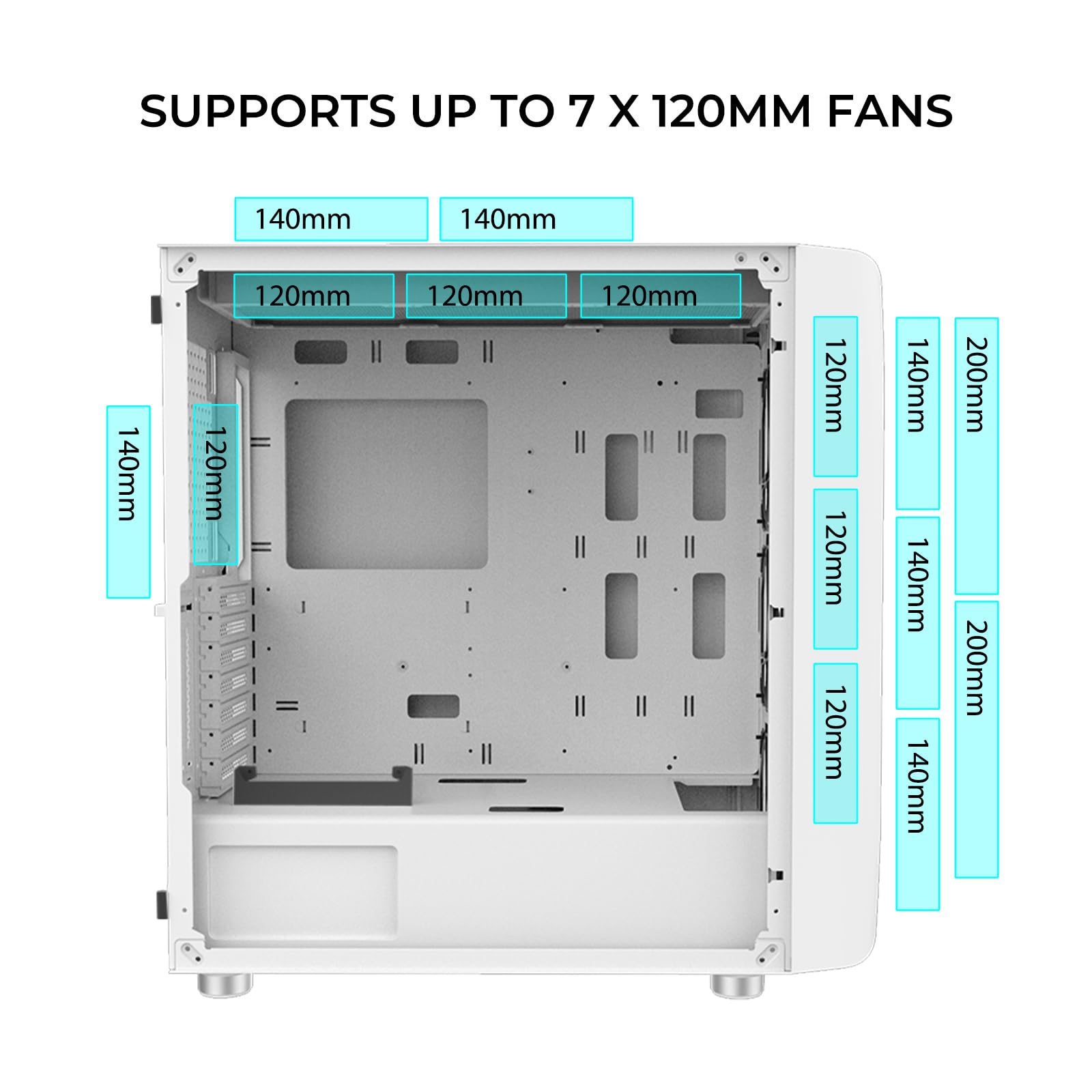 ALSEYE Ai-Pro White E-ATX Gaming PC Case with Pre-Installed Halo-Pro ARGB Fan, LED Strip in Front Panel, Tempered Glass Side Panel, Supports for up to 7 x 120mm Fans & 2 x 360mm Radiators