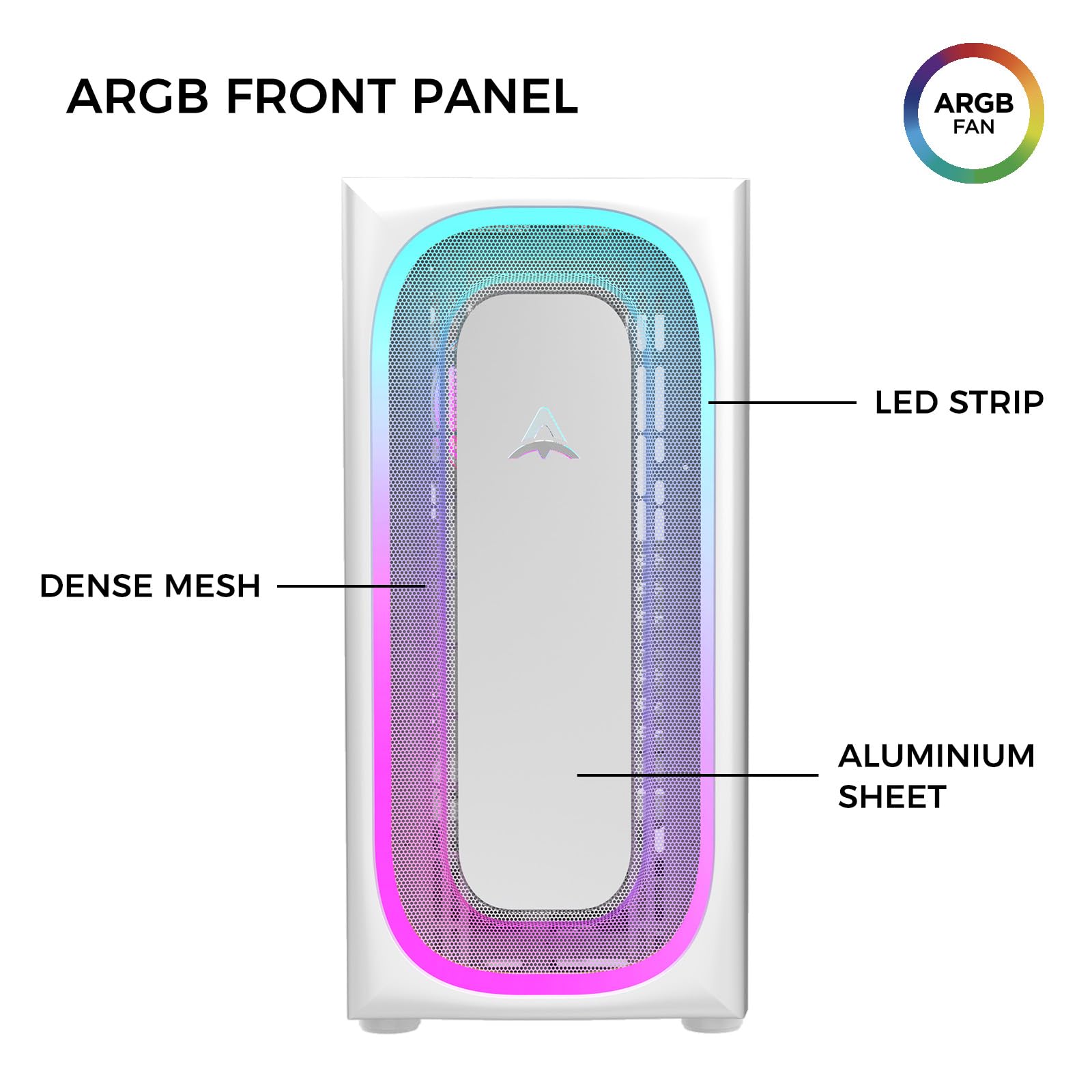 ALSEYE Ai-Pro White E-ATX Gaming PC Case with Pre-Installed Halo-Pro ARGB Fan, LED Strip in Front Panel, Tempered Glass Side Panel, Supports for up to 7 x 120mm Fans & 2 x 360mm Radiators