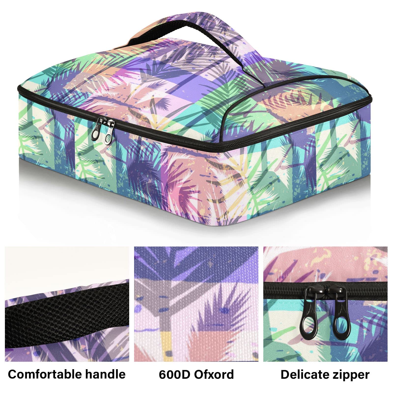 NFMILI Psychedelic Hawaiian Casserole Carrier for Hot and Cold, Insulated Food Delivery Bag Reusable Warmer Carrier Bag with Inner Pocket Aesthetic Print 15.75×11.81×3.94 inch