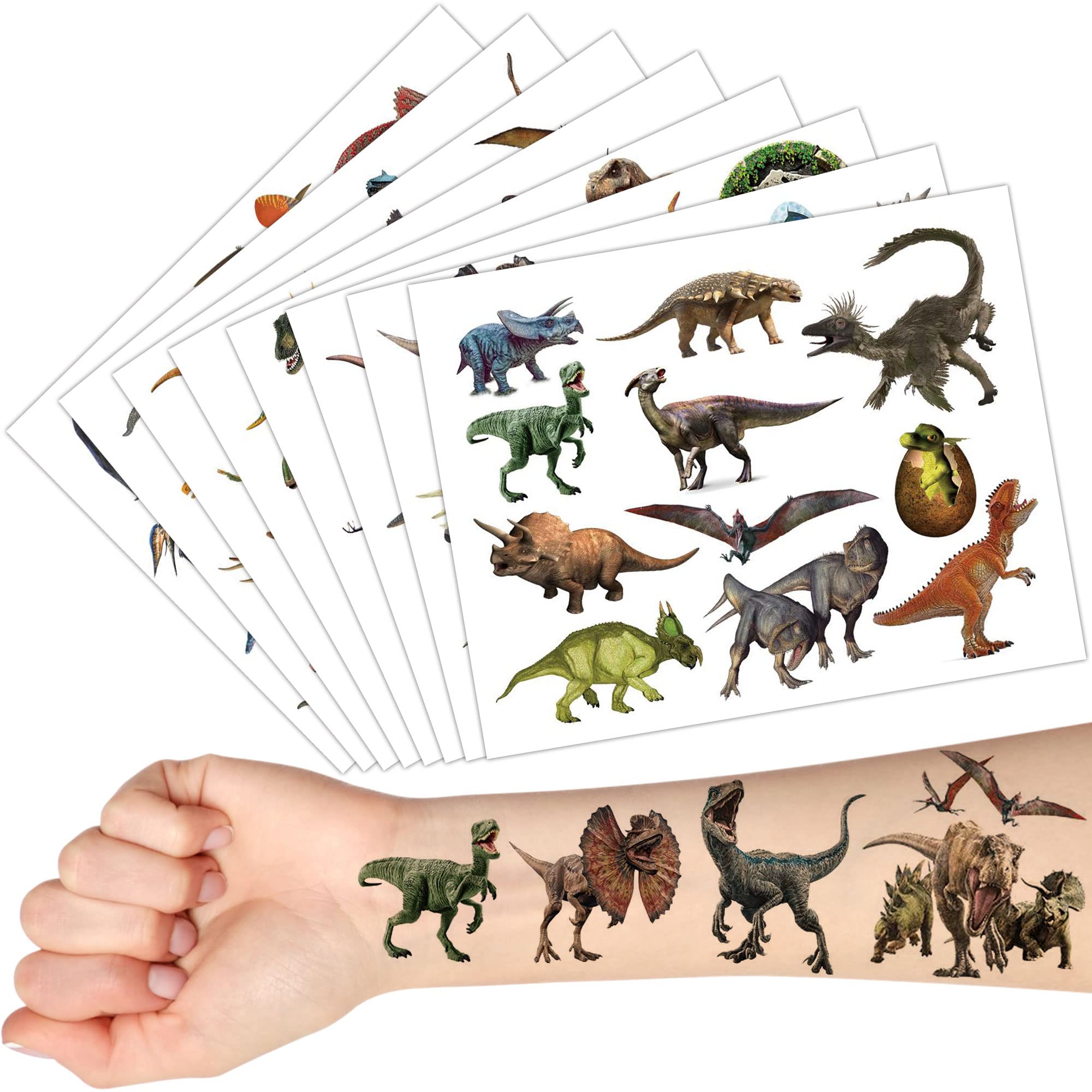 97 Pcs Dinosaur Temporary Tattoos Stickers, Cute Forest Dinosaur Waterproof Tattoo Stickers Theme Party Supplies Decoration Birthday Party Favors Kids Boys Girls Gifts