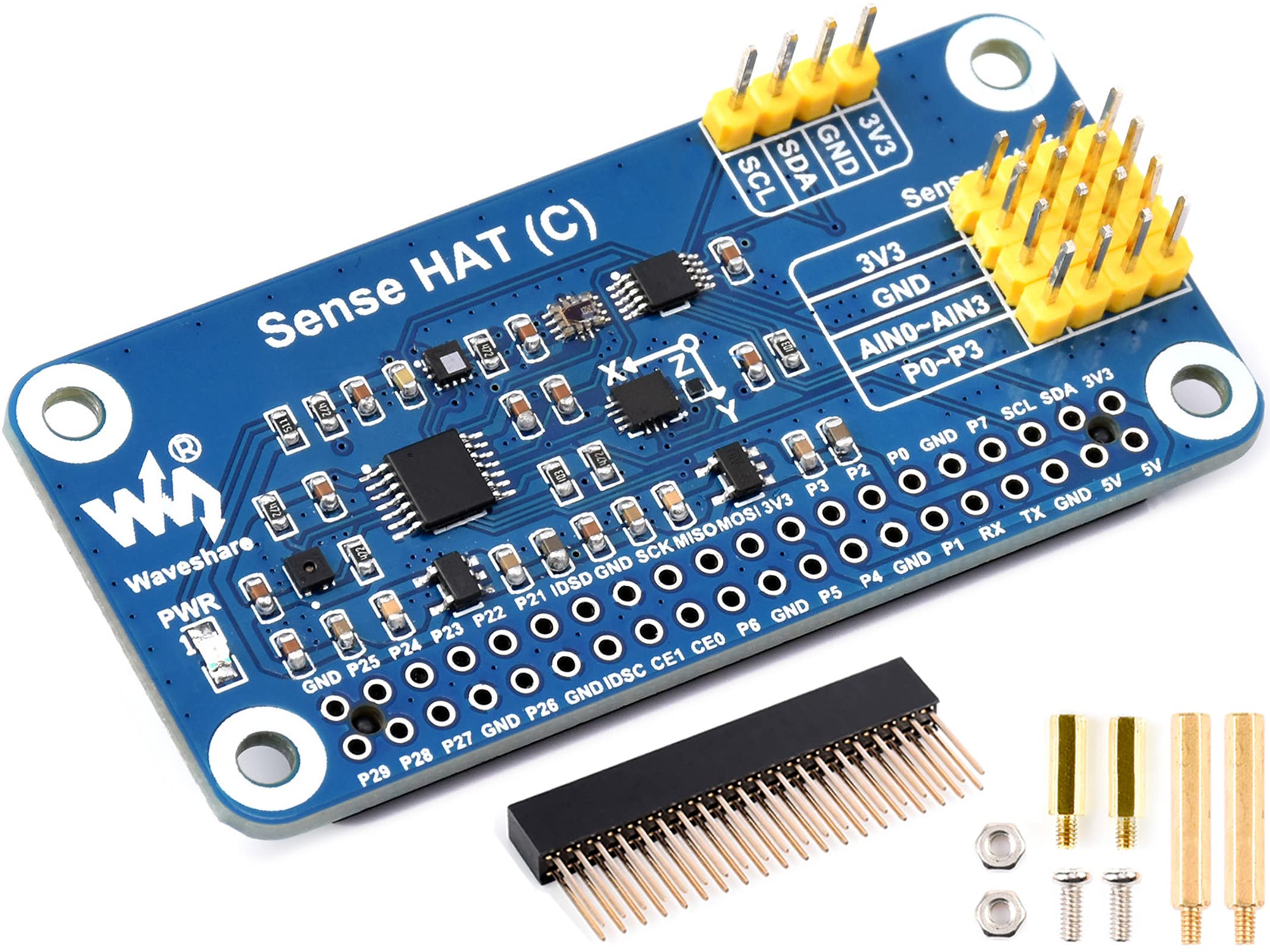 waveshare for Raspberry Pi 4B/3B+/3B/2B/B+/A+/Zero/Zero W/Zero 2W, Sense HAT (C) Onboard Gyroscope, Accelerometer, Magnetometer, Barometer, Temperature, Humidity Sensor, Supports External Sensors