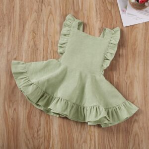 Piacakece Baby Girls Corduroy Suspender Skirt Toddler Girl Ruffled Sleeveless Strap Overalls Skirt Tutu Dress Clothes (A-Green, 6-12 Months)