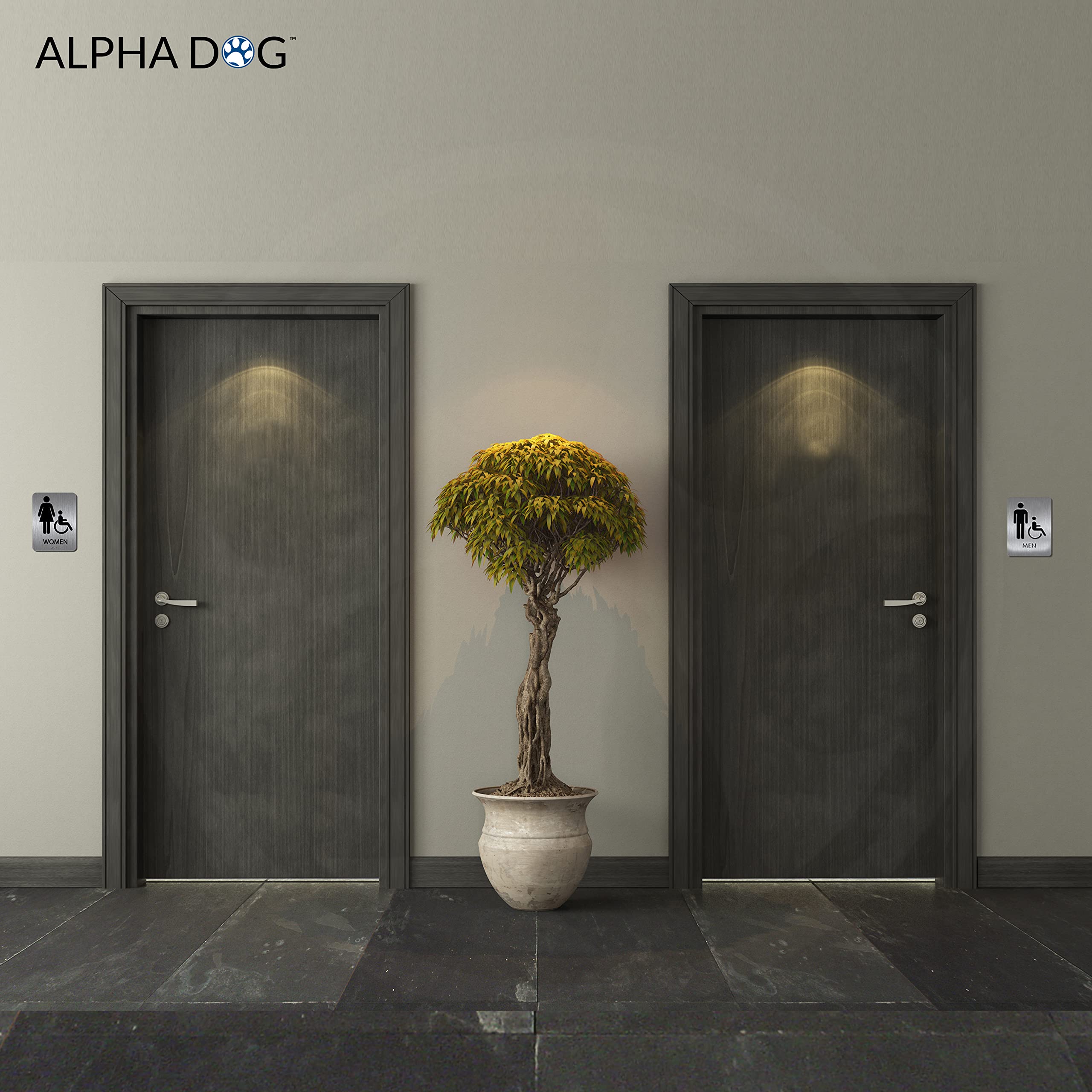 ALPHA DOG Bathroom Sign Bundle - Mens Womens Restroom Signs - Business Bathroom Signs - Men Women Restroom Sign - Durable Bathroom Door Sign for Any Space - Perfect Bathroom Door Signs for Your Office