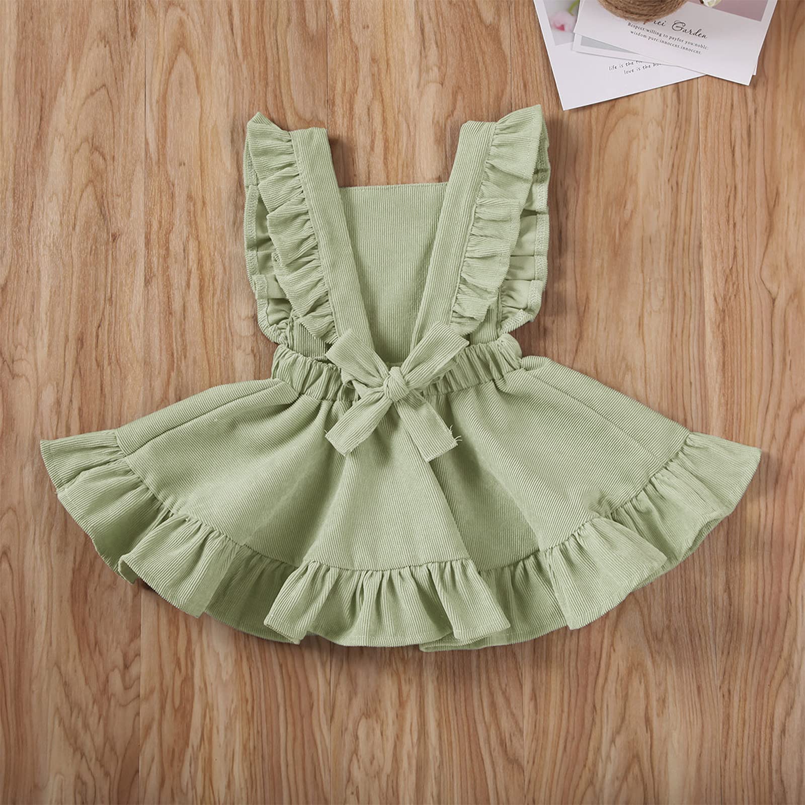 Piacakece Baby Girls Corduroy Suspender Skirt Toddler Girl Ruffled Sleeveless Strap Overalls Skirt Tutu Dress Clothes (A-Green, 6-12 Months)