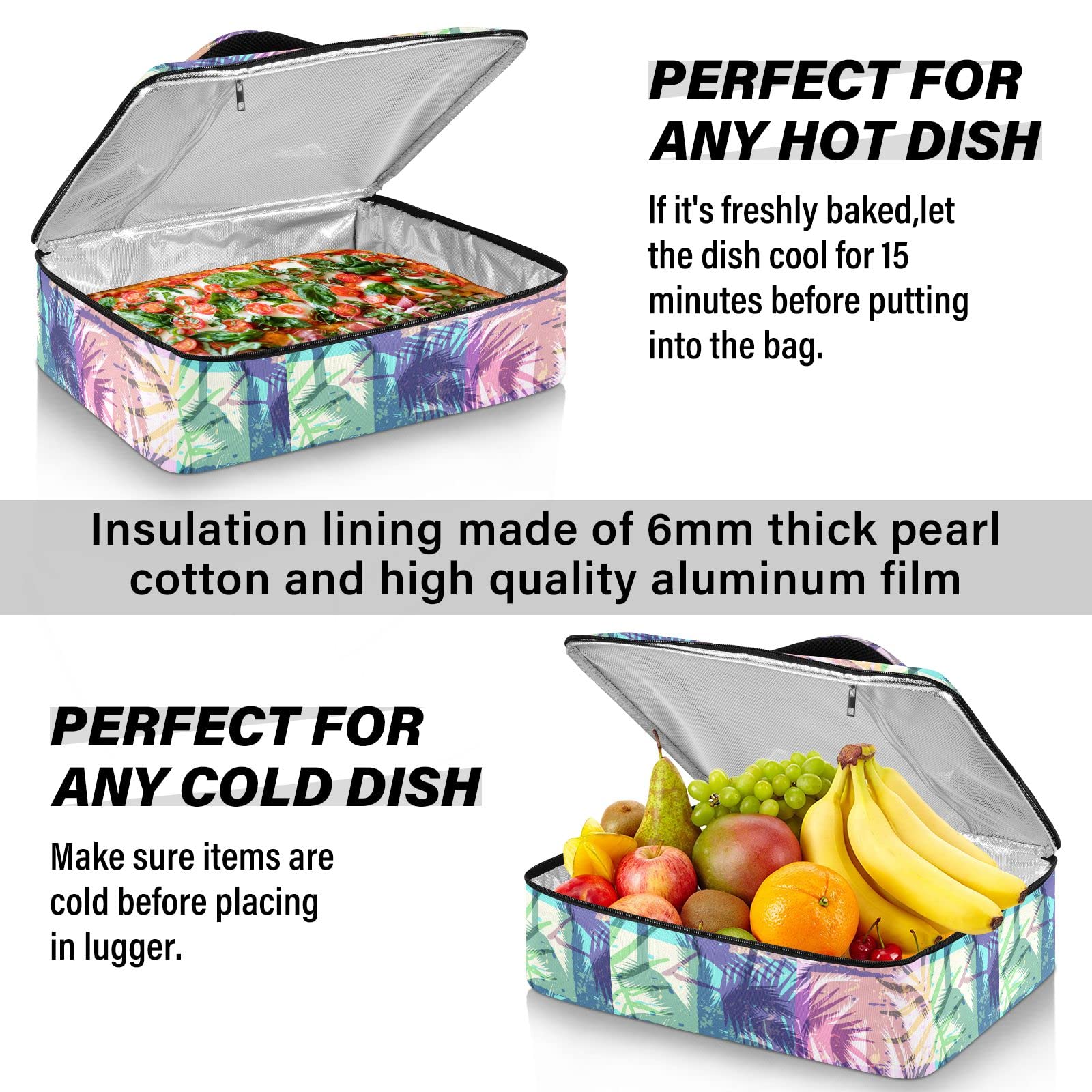 NFMILI Psychedelic Hawaiian Casserole Carrier for Hot and Cold, Insulated Food Delivery Bag Reusable Warmer Carrier Bag with Inner Pocket Aesthetic Print 15.75×11.81×3.94 inch